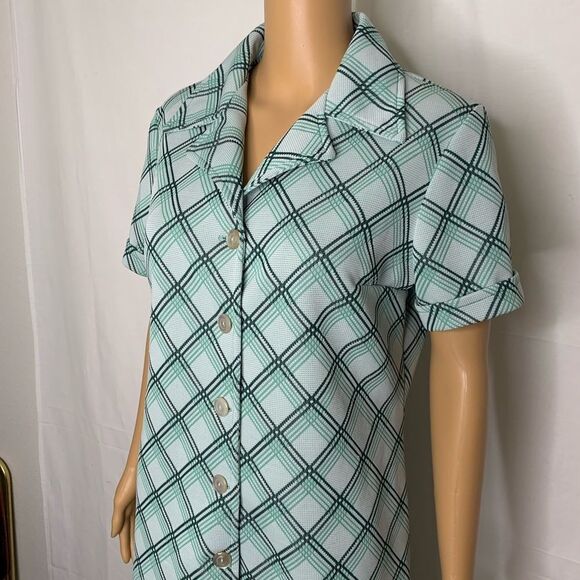 Vintage Plaid Dress Folded Collar Button Down - Picture 2 of 8